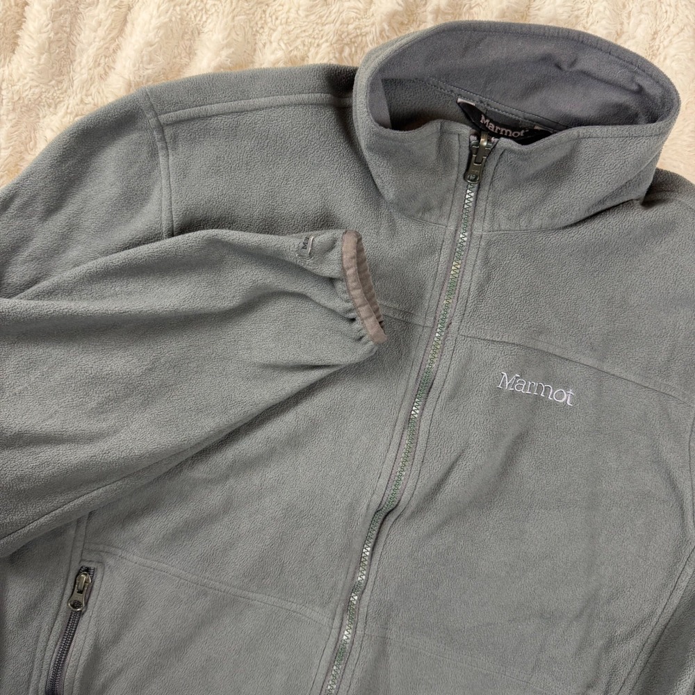 Marmot Mens Full Zip Fleece Jacket Gray Large Outdoor Hiking Layer